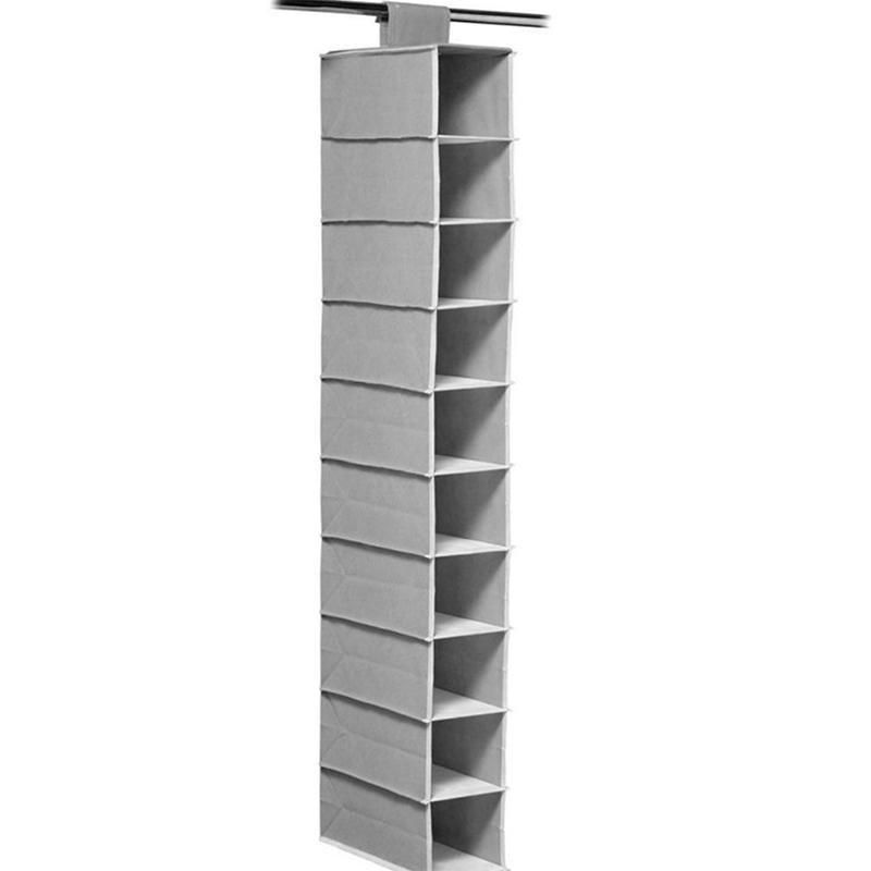 10 Tier Hanging Wardrobe Organiser for Clothes and Shoes - Grey