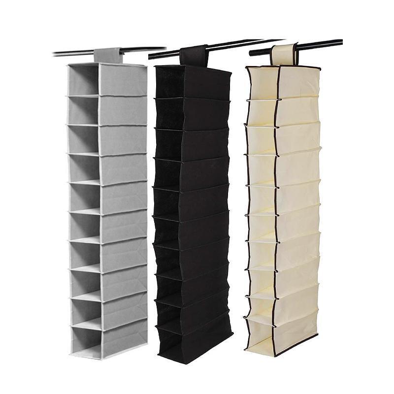 10 Tier Hanging Wardrobe Organiser for Clothes and Shoes - Grey - view 3