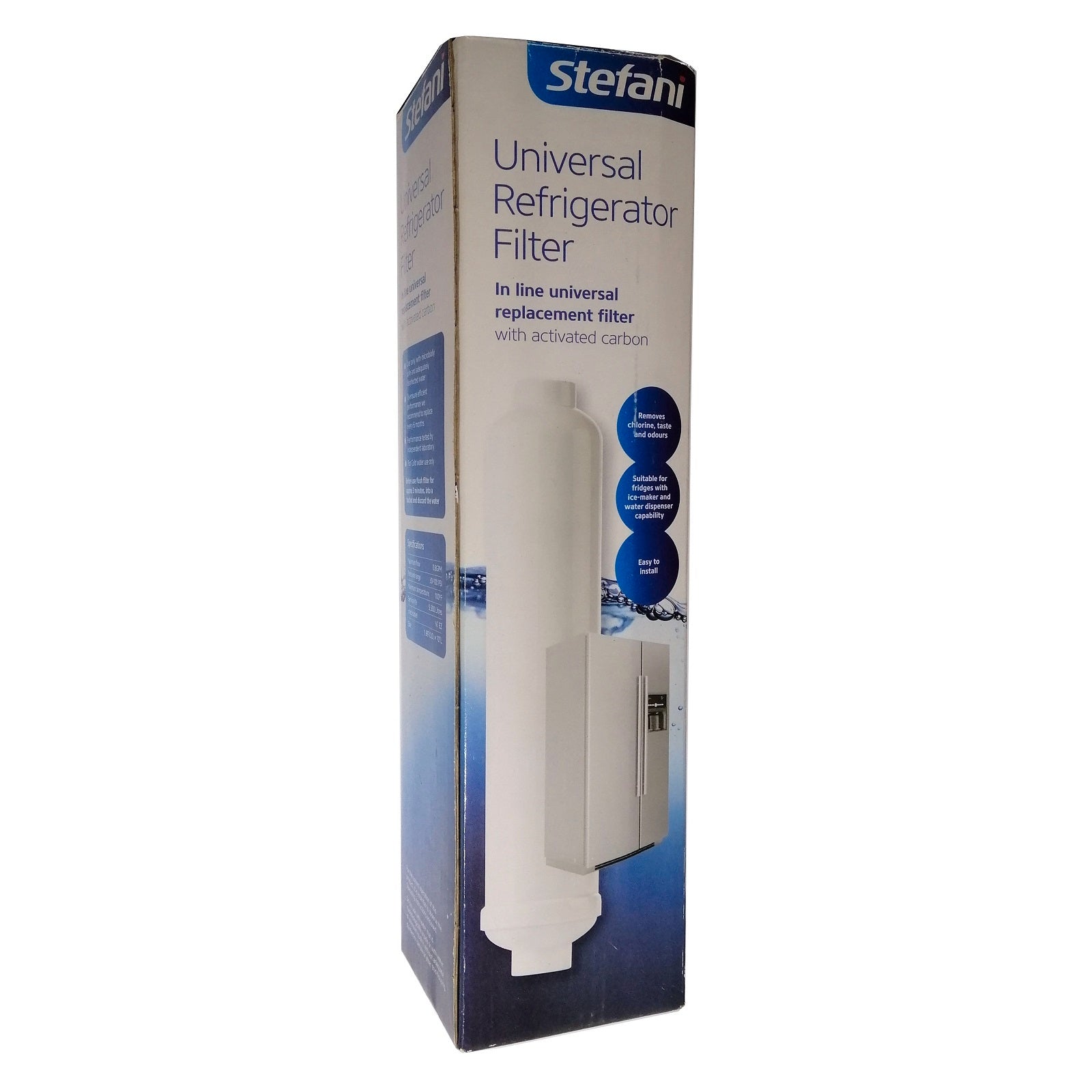 Stefani Universal In-Line Fridge Filter, 1/4 Inch, Carbon Filter, White