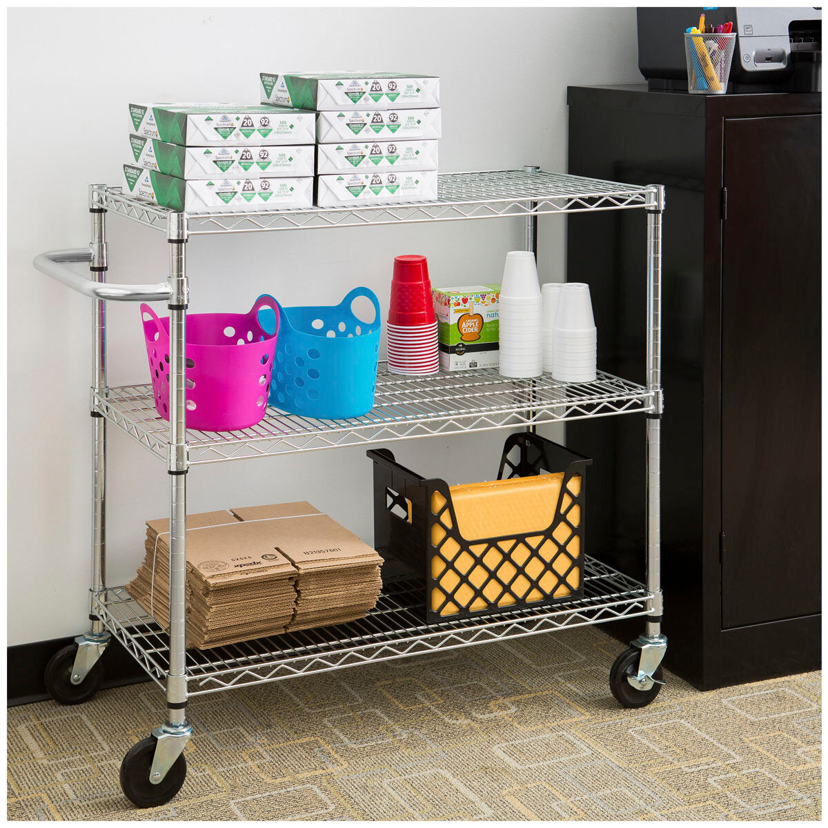 Trinity 3-Tier Utility Cart – Heavy-Duty Rolling Storage Trolley with Wheels & Handle - SuperSaverAU - view 4