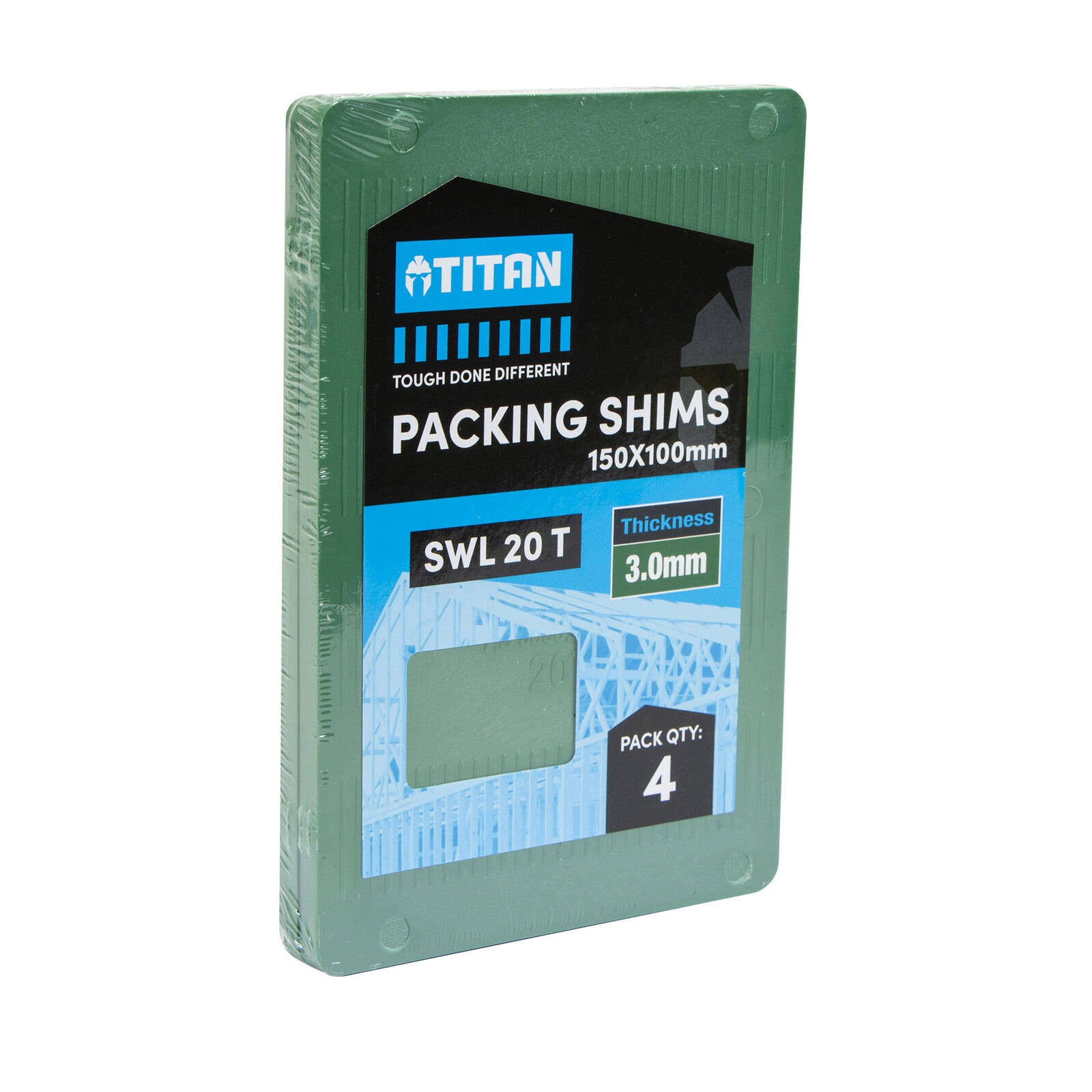 Titan Shim Packing 3 x 150 x 100mm, Green, No-Slip Plastic, 4 Piece