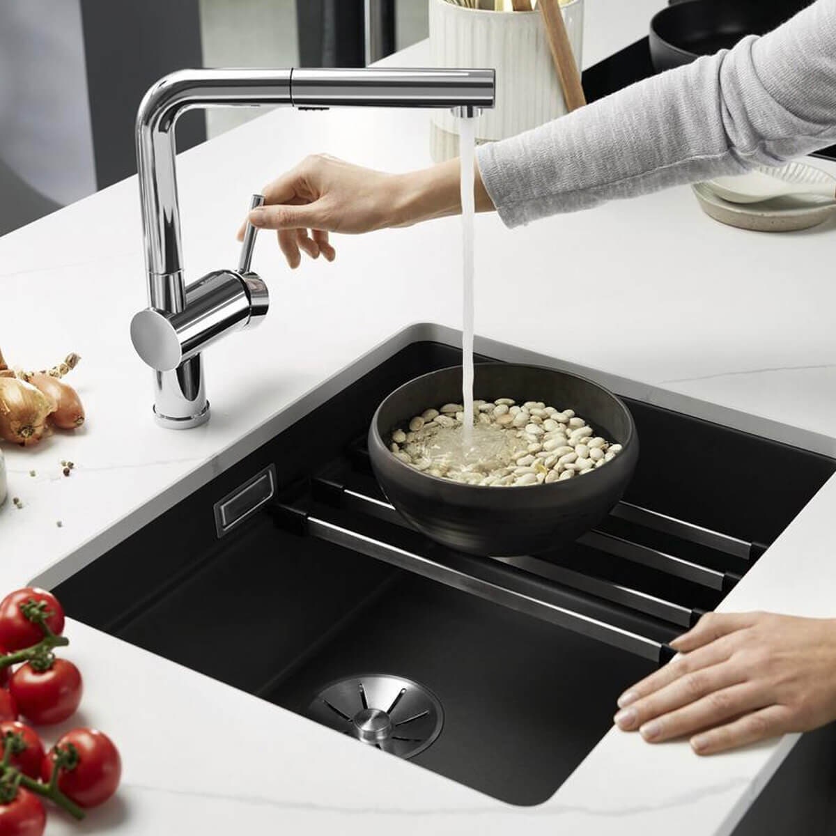 Blanco Etagon 500-U single bowl undermount sink - white finish, Etagon rails, InFino drain - 528008