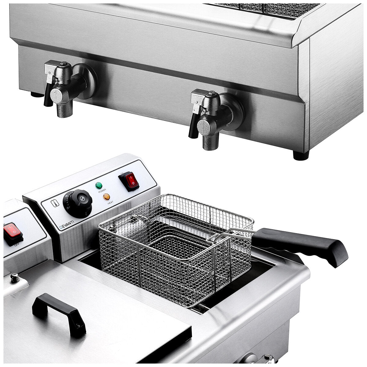 Devanti Electric Commercial Chip Cooker Deep Fryer Twin Frying Basket Countertop 20L CDF-DR20-DOUBLE-SI - SuperSaverAU - view 4