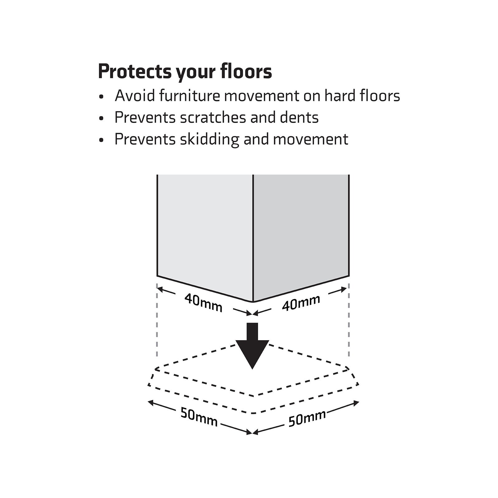 Surface Gard 40 x 40mm Brown Square Castor Cup Rubber Base - 4 Pack