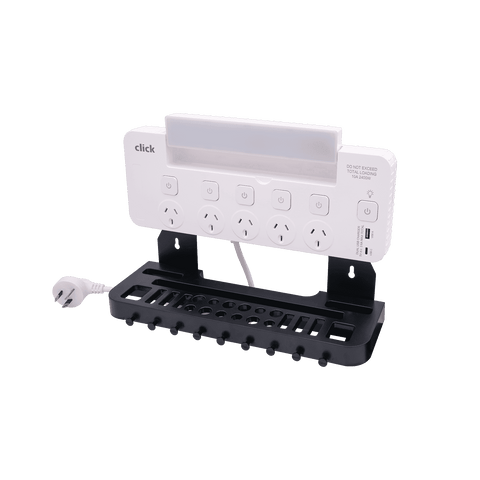 Click 5 Outlet Power Board with Tool Rack, LED Light and USB 1.8m 10A 2400W CTR5S