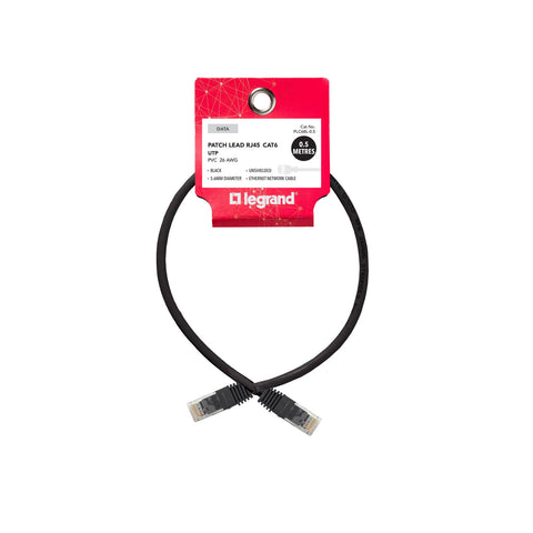 Legrand Cat6 RJ45 UTP Patch Lead 0.5m Black Snagless Network Cable