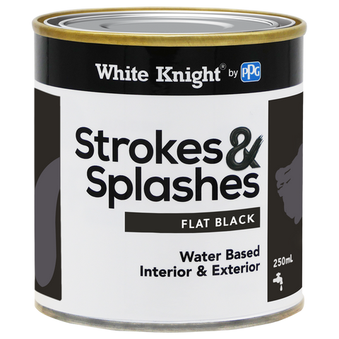 White Knight Black Flat Strokes and Splashes Paint 250ml Water Based - SuperSaverAU - view 1