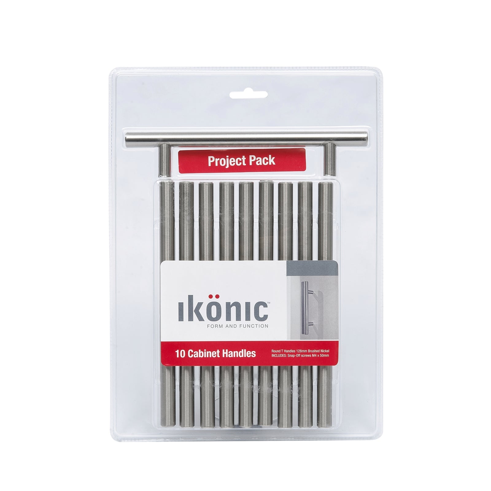 Ikonic 128mm Brushed Nickel Cupboard T-Handle - 10 Pack, Kitchen & Cabinet