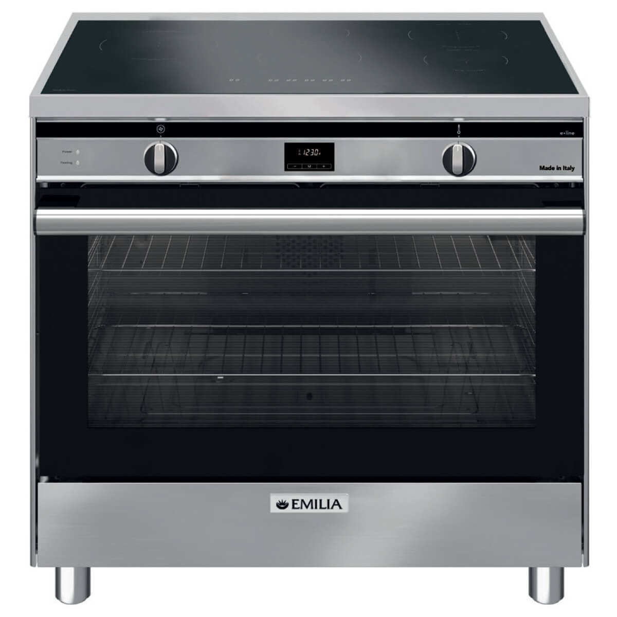 Emilia 90cm Freestanding Induction Oven 140L - Stainless Steel, Five-Zone Cooktop with Boost - EMIND96FS