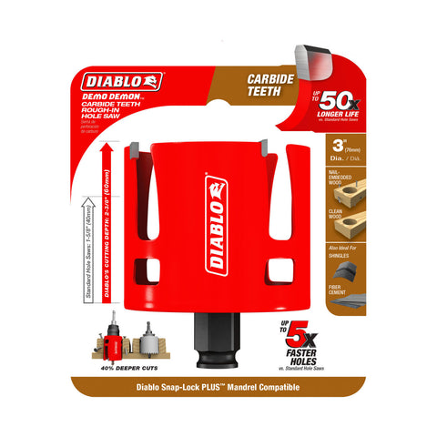 Diablo 3 inch Demo Demon Carbide Rough-In Hole Saw, 60mm Depth