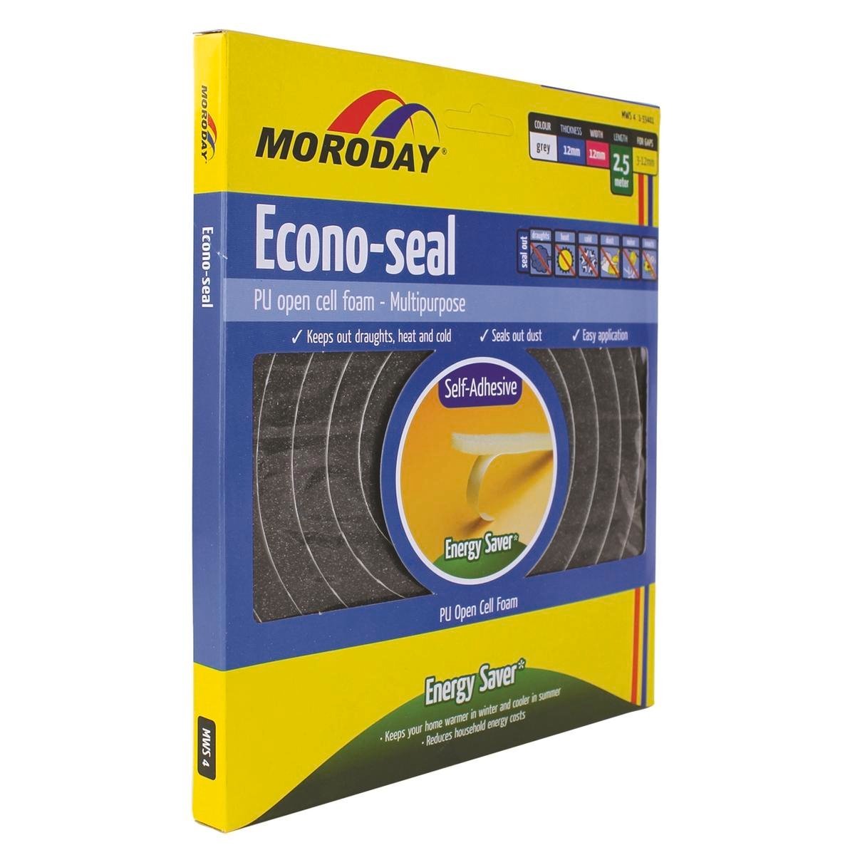 Moroday 12mm x 2.5m Grey Econo Open Cell Foam Self Adhesive Weather Seal