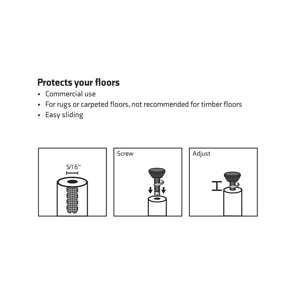 Surface Gard 30mm Black Round Steel Adjustable Base Furniture Glide - 4 Pack