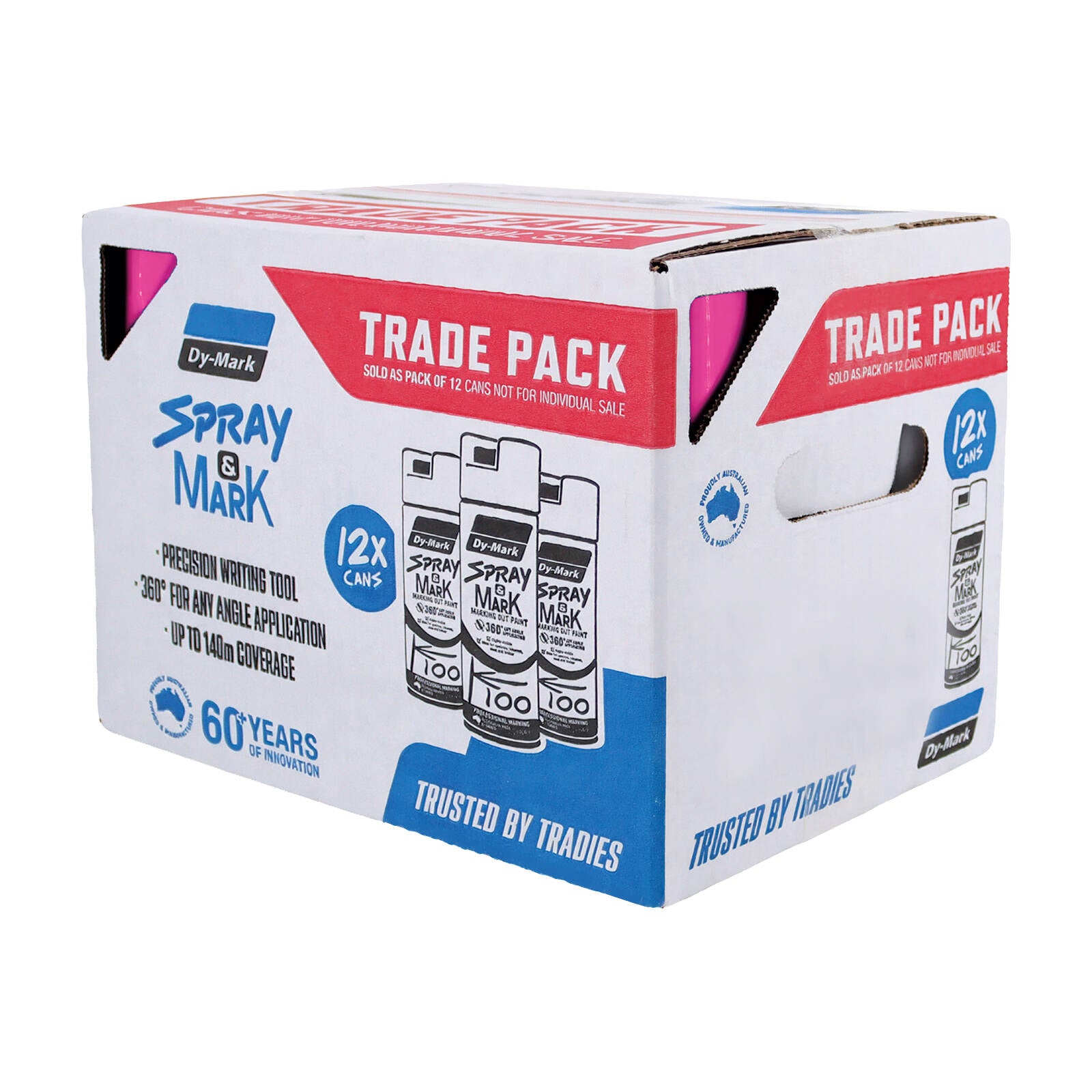 Dy-Mark 350g Fluoro Pink Spray & Mark Line Marking Paint - 12 Pack
