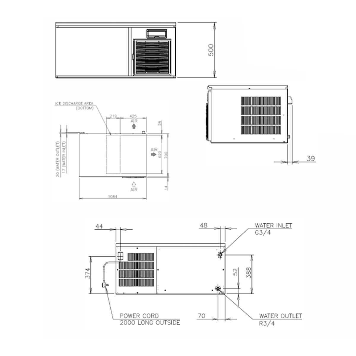 Hoshizaki modular extension cube ice maker - up to 195kg/day - stainless steel - IM-240XPE-28