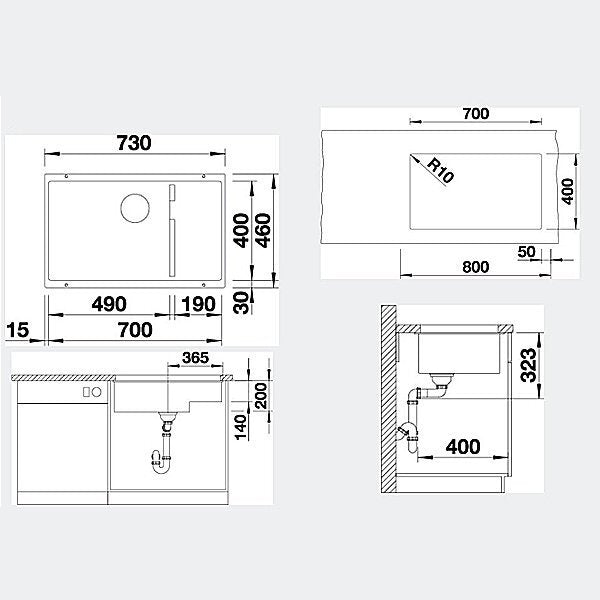 Blanco SUBLINE two level undermount sink - Anthracite granite composite, rear waste - SUBLINE700UL