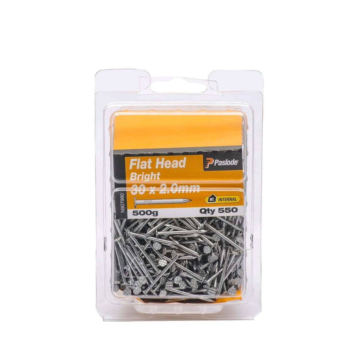 Paslode Bright Steel Flat Head Nails 30 x 2.0mm 500g - 550 Pack