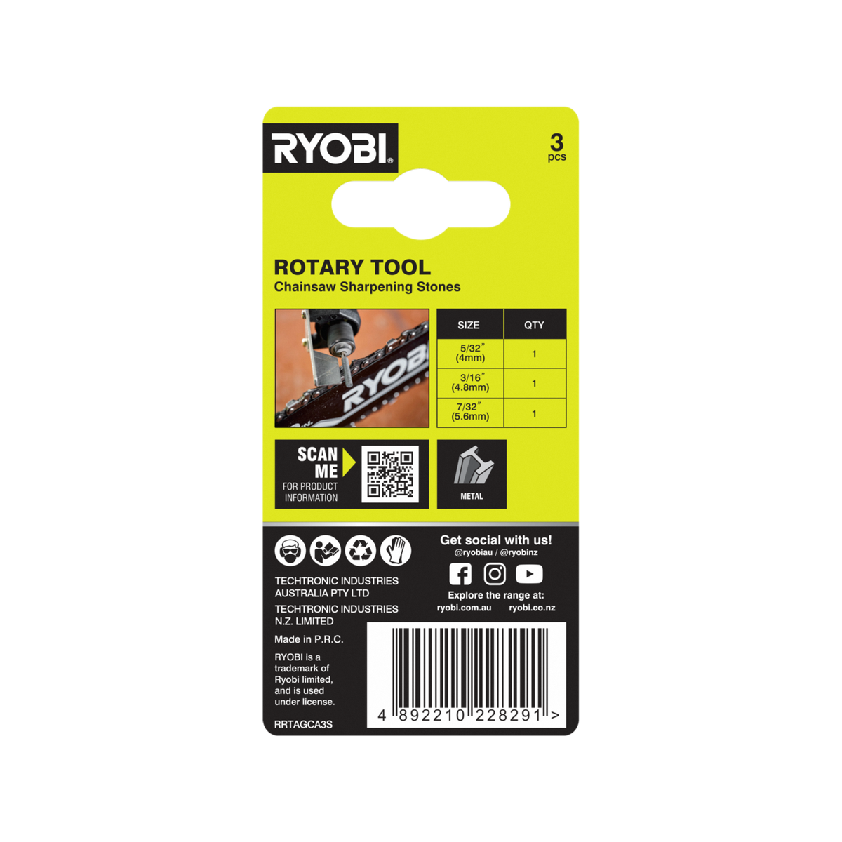 Ryobi Rotary Chainsaw Sharpening Stones Set - 3 Piece