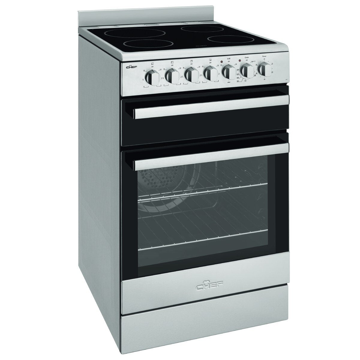Chef 54cm Electric Fan Forced Freestanding Oven - 80L, Stainless Steel, Ceramic Cooktop - CFE547SBB