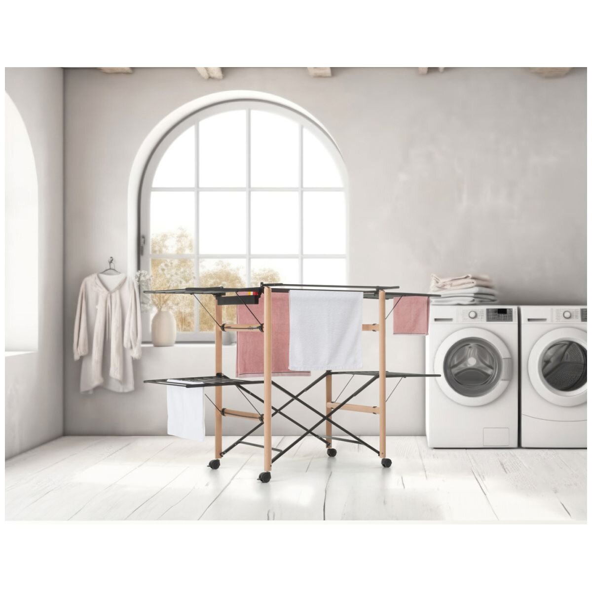 Foppapedretti Gulliver 4.0 Clothes Airer - 27m Drying Line, FSC-Certified Wood Frame, Natural - F9900420803
