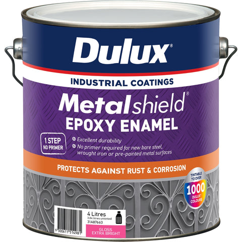 Dulux Metalshield Epoxy Enamel Gloss Paint 4L Extra Bright Base - Tintable, UV & Splatter Resistant Topcoat