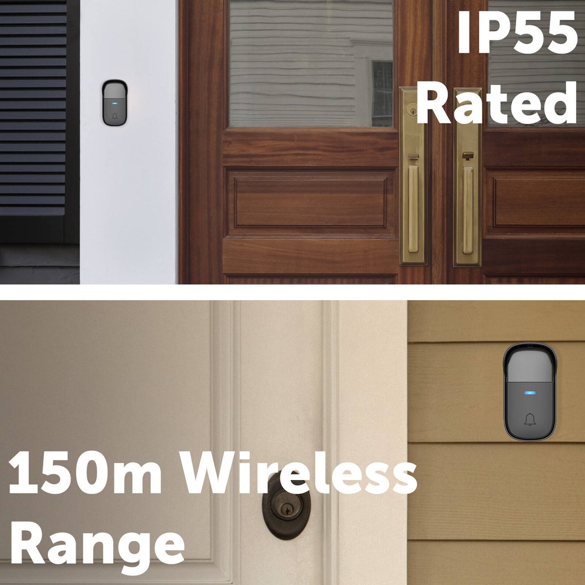 Arlec Black Plug-in Wireless Door Chime With 150m Kinetic Push Button KDC02BK