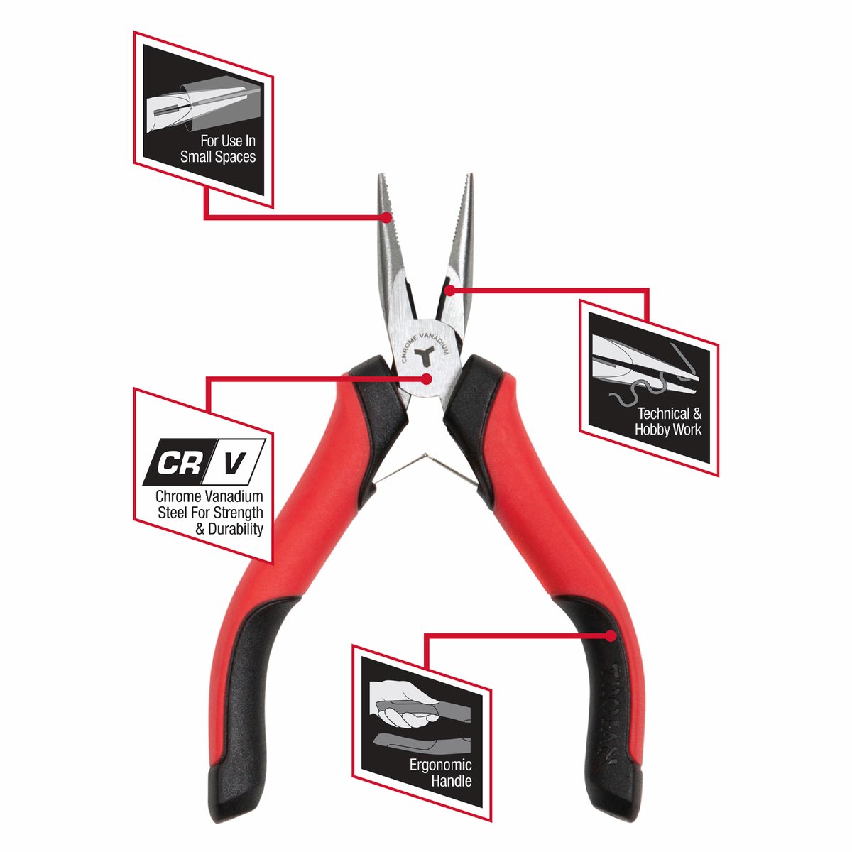 Trojan Mini CRV Long Nose Plier Red and Black