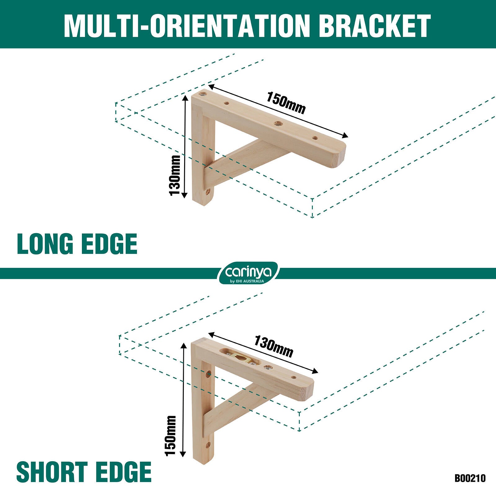 Carinya 150 x 130mm Raw Pine Stayed Bracket Wall Mount 35kg Capacity Indoor