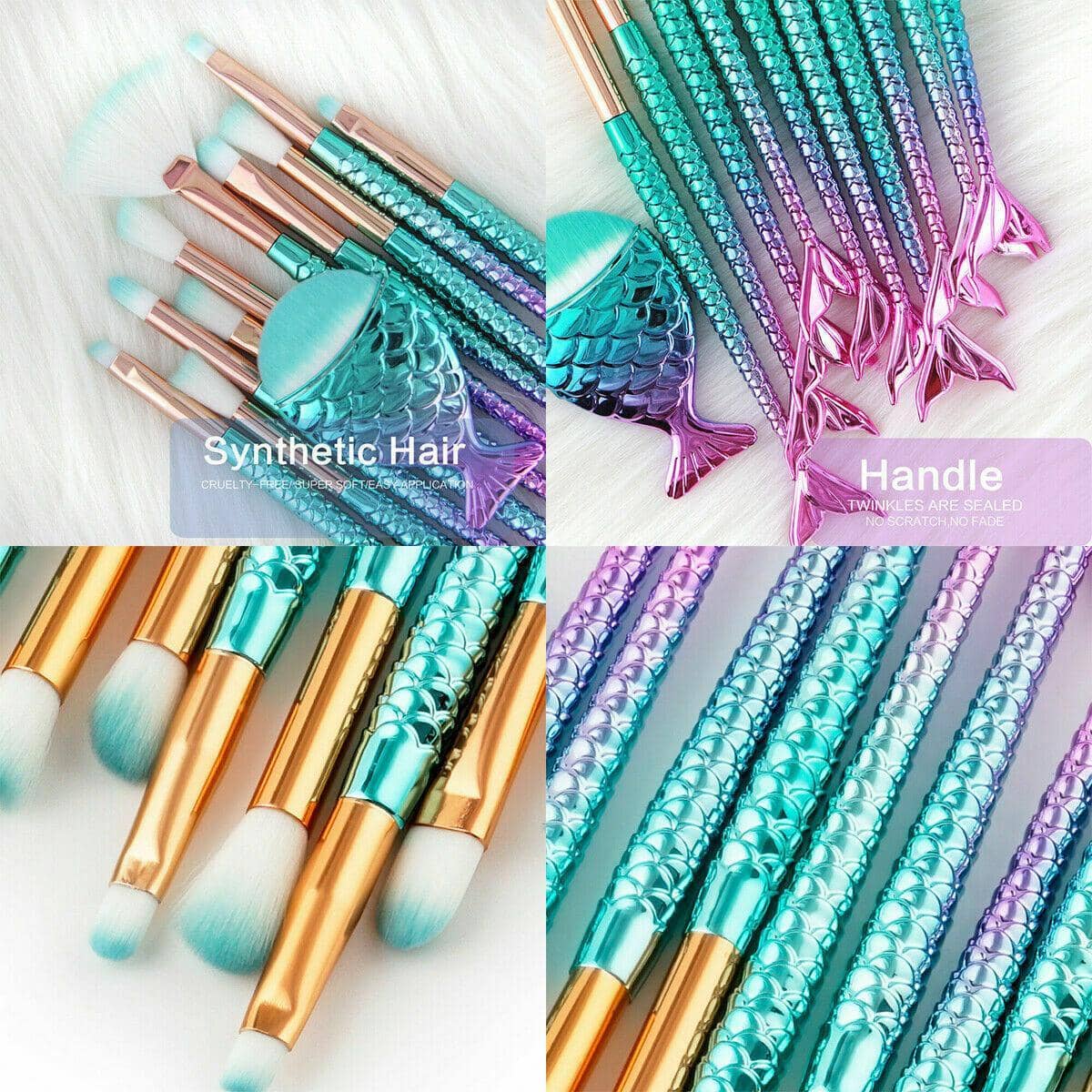 11 Piece Mermaid Makeup Brush Set - Multicolour Gradient - view 5