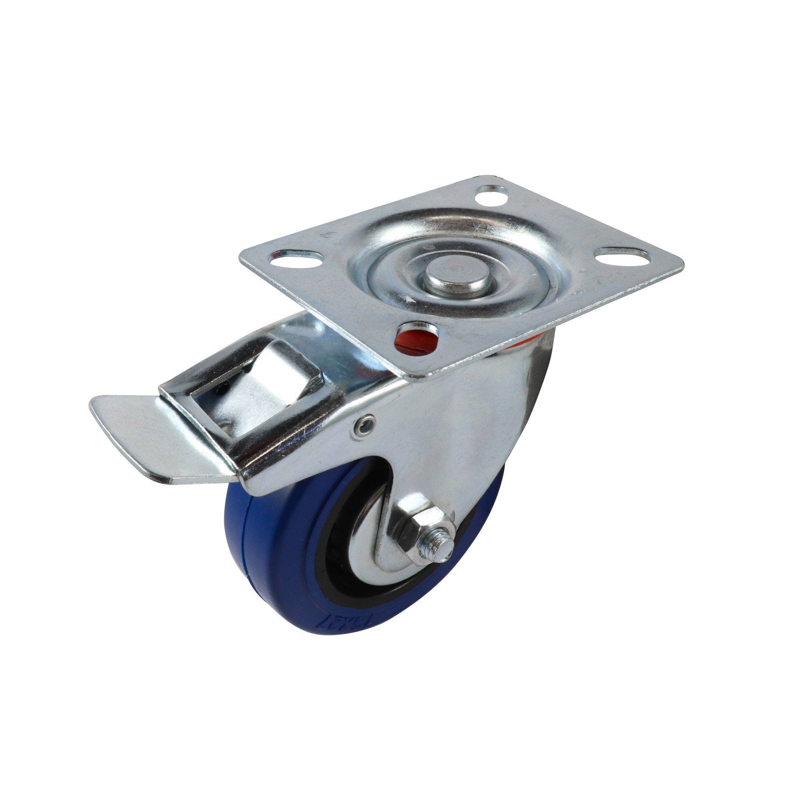 Easyroll 75mm Blue Rubber Swivel Brake Castor 90kg Load Indoor Outdoor