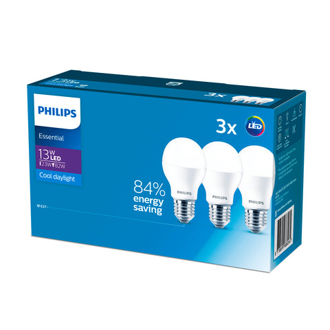 Philips A60 E27 LED Globe 1450lm Cool Daylight 13W - 3 Pack