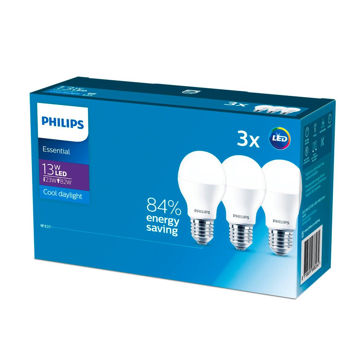 Philips A60 E27 LED Globe 1450lm Cool Daylight 13W - 3 Pack