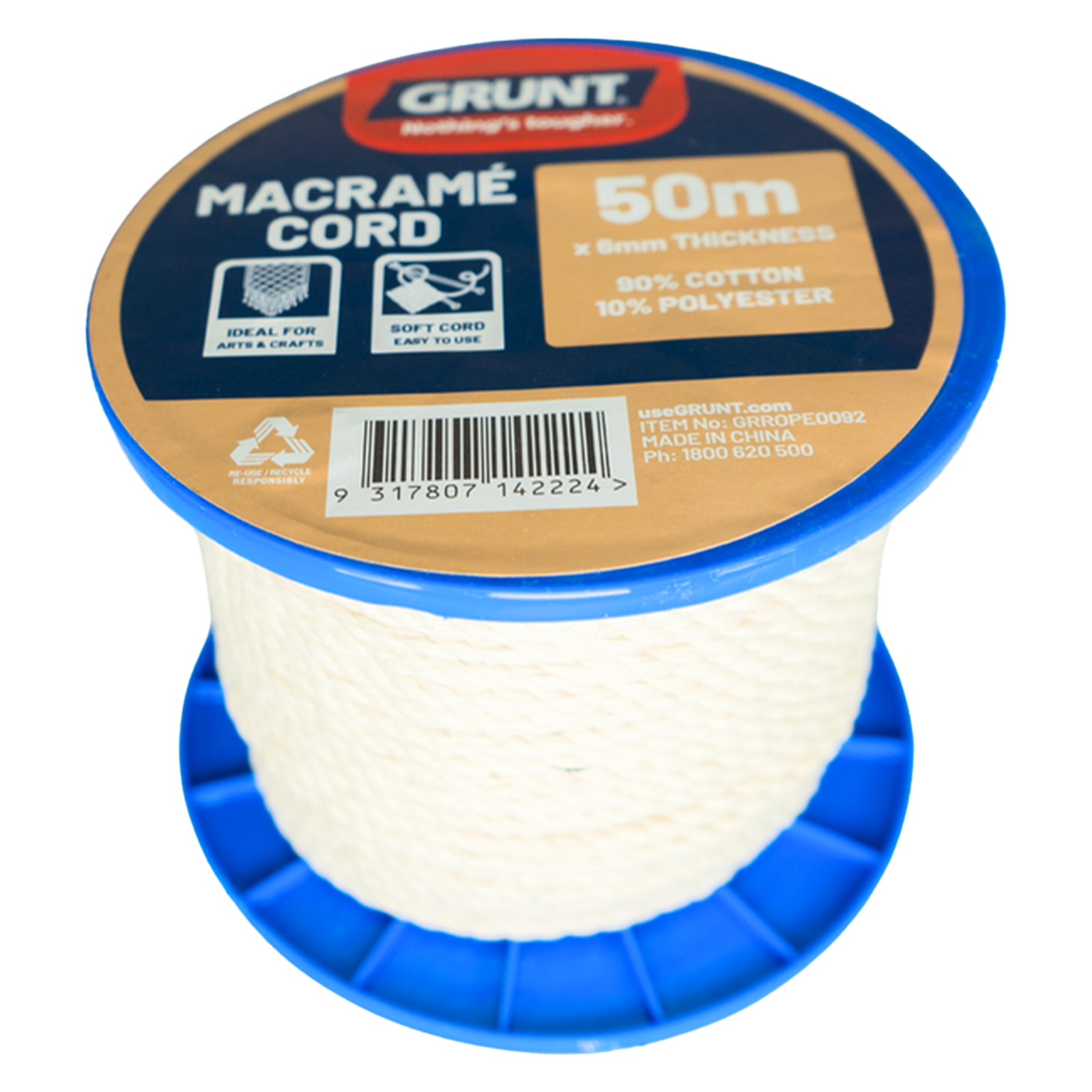 Grunt 6mm x 50m Macrame Cotton Cord White