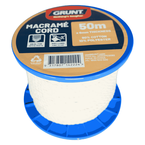 Grunt 6mm x 50m Macrame Cotton Cord White
