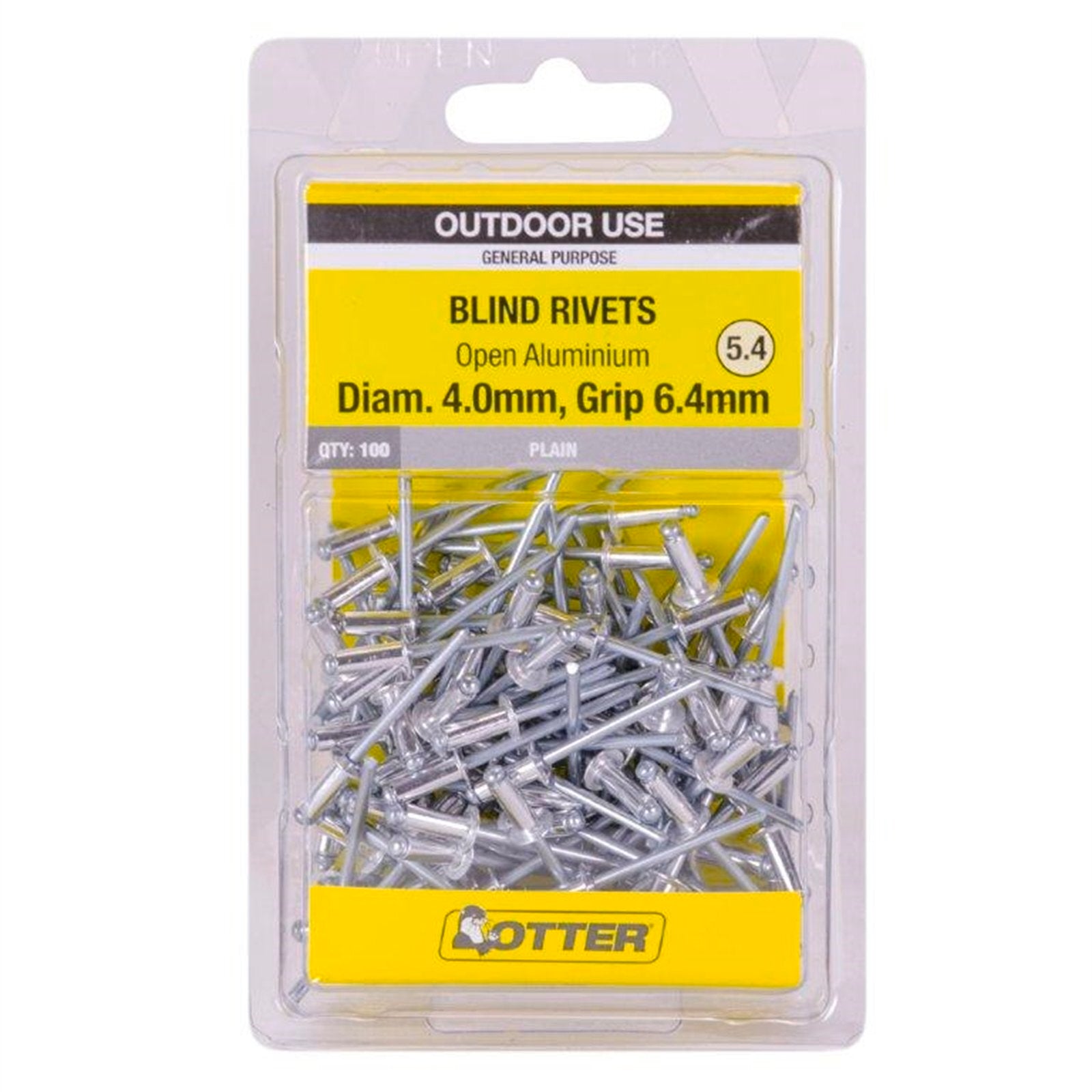 Otter 4.0 x 6.4mm Open Aluminium Blind Rivets 100 Pack