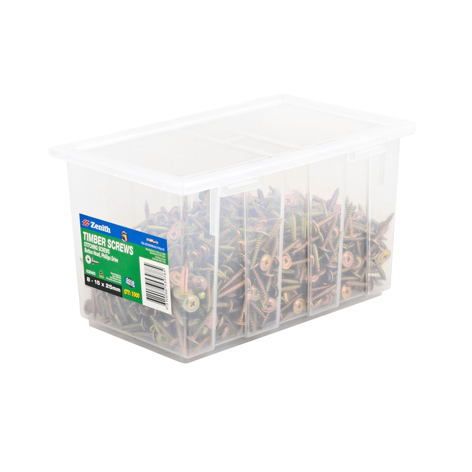 Zenith 8-15 x 25mm Gold Passivated Button Head Timber Stitching Screws - 1000 Trade Box