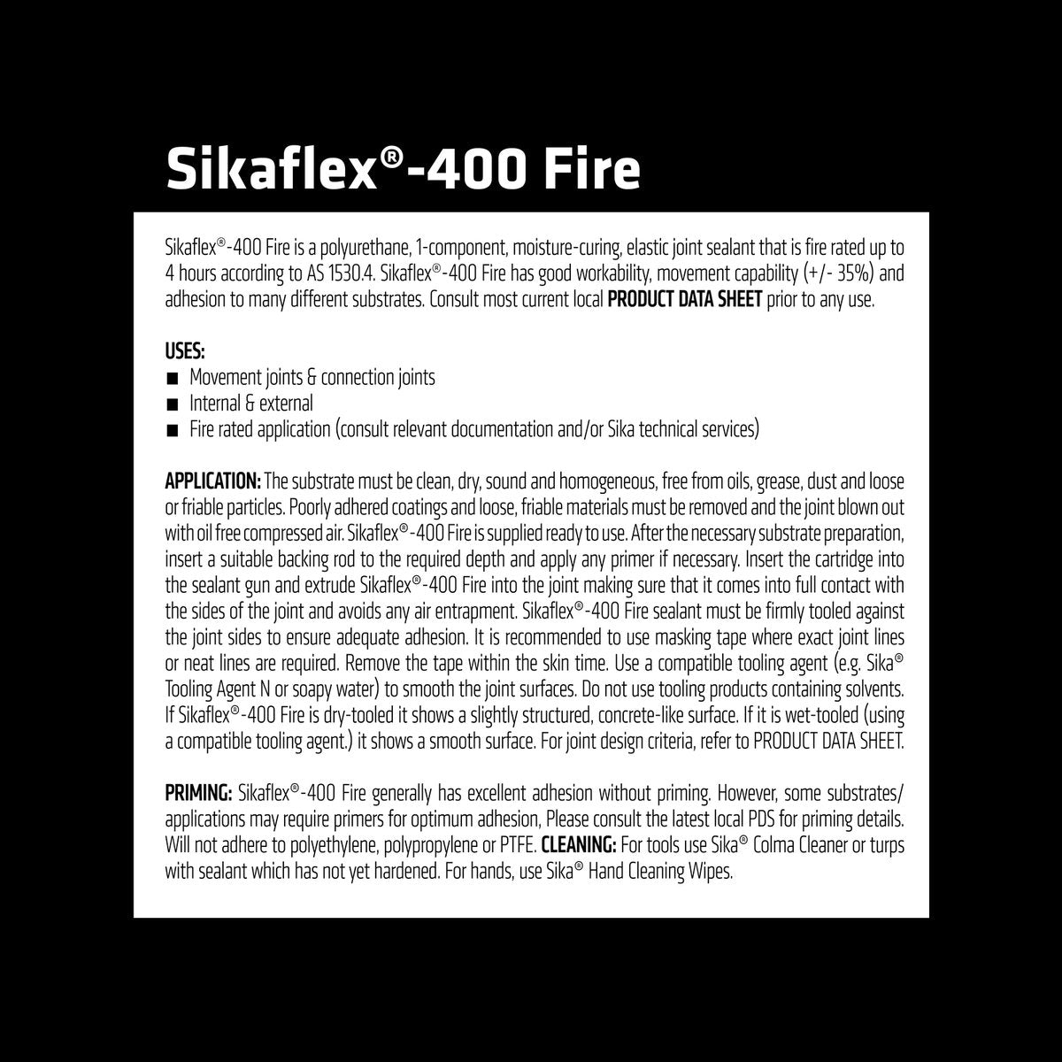 Sikaflex 400 Fire Polyurethane Sealant 600ml Grey - 4 Hours Fire Resistance - SuperSaverAU - view 3