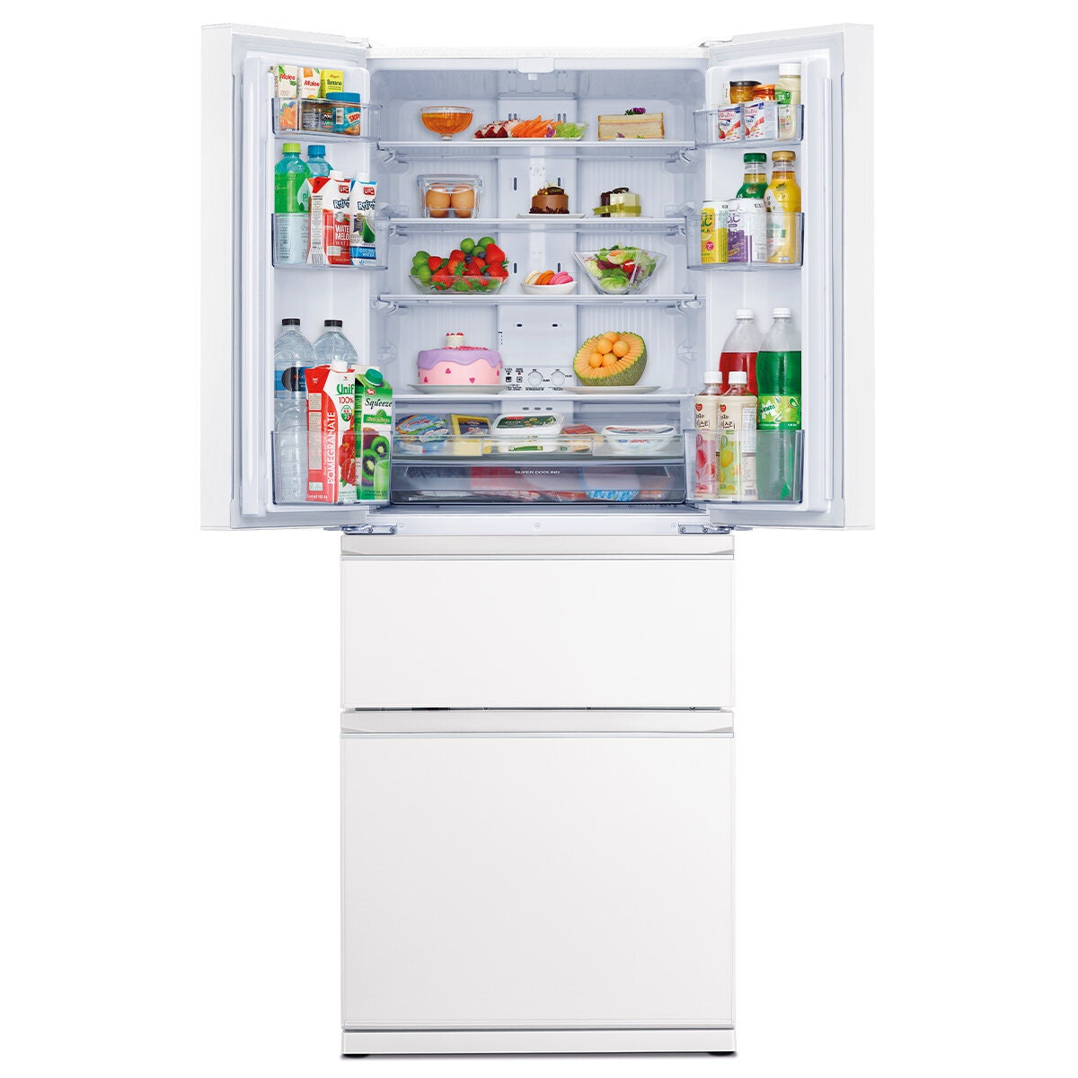 Mitsubishi Electric 442L French Door Fridge - Glacier White Glass, VitaLED Drawer - MR-LX442EX-GWH-A
