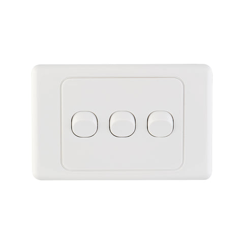 DETA White Triple Switch 3 Gang 240V 10A Polycarbonate 6103B