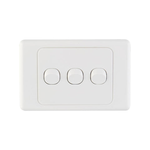 Deta White Triple Switch - 3 Gang - Polycarbonate - Standard Design - SuperSaverAU - view 1