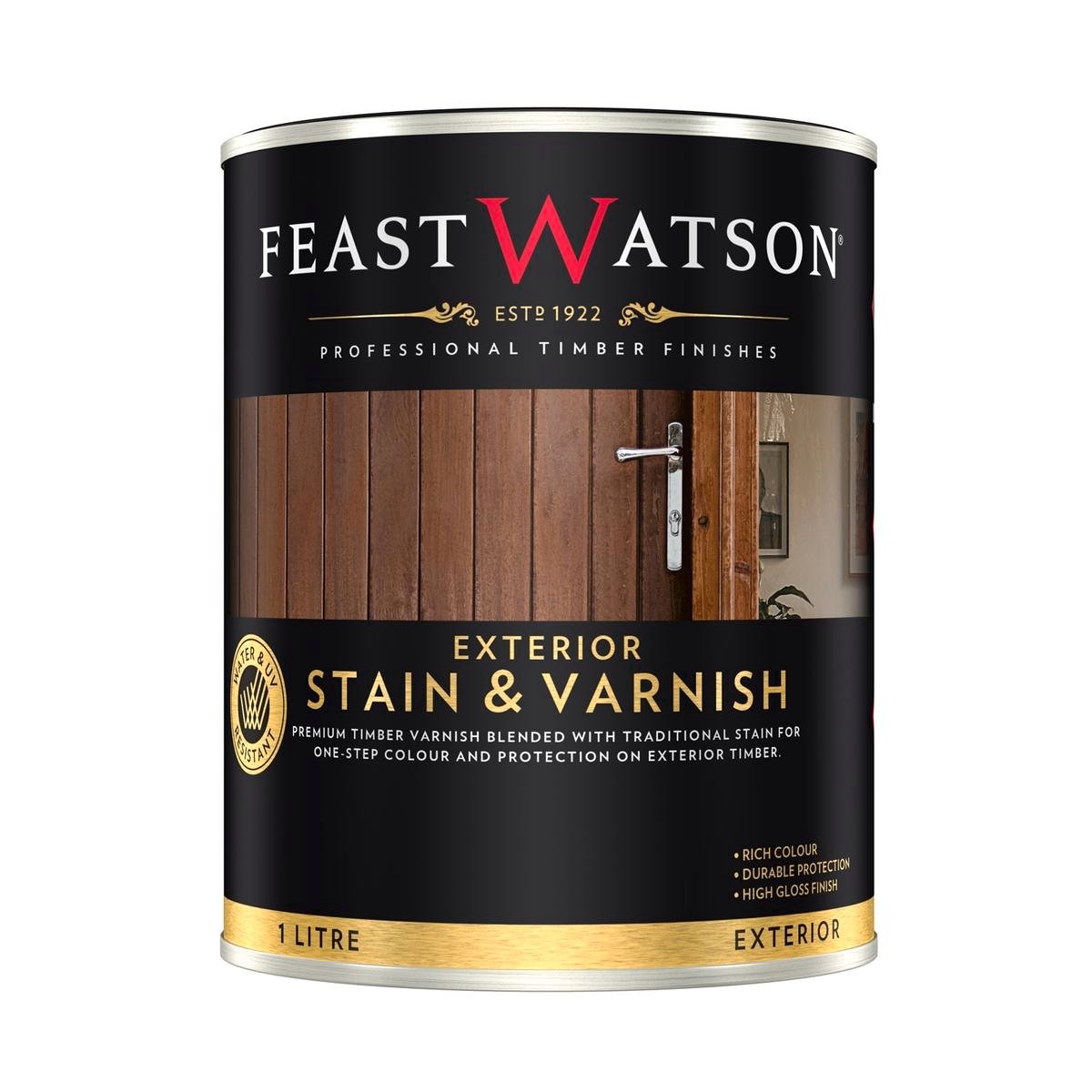 Feast Watson 1L Black Japan Exterior Stain and Varnish Satin UV Resistant Waterproof