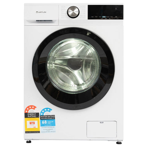 Artusi 8kg Front Load Washing Machine - White, Steam Hygiene, 1400rpm Spin, 24 Hour Delay Start - AWM8000W