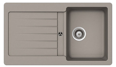 Abey Cristalite Plus single bowl topmount sink with left hand drainer - Concrete finish - TD100C