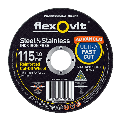 Flexovit 115 x 1.0 x 22.23mm Aluminium Oxide Metal Cut Off Wheel