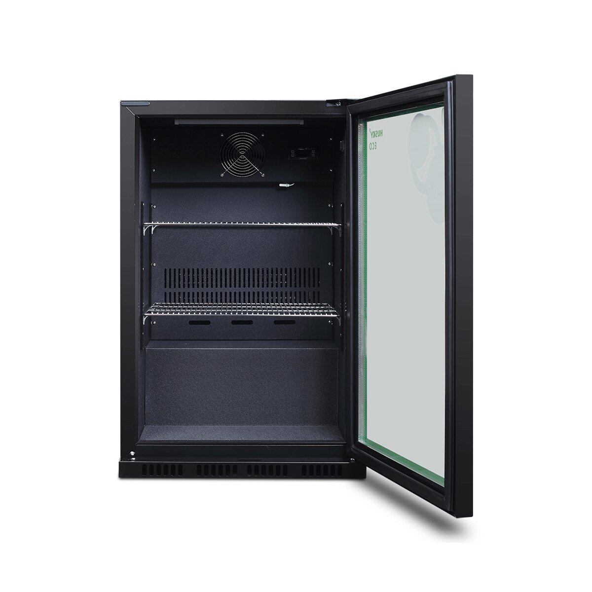 Husky 90L single door homebar drinks chiller - black, glass door, LED eco-lighting - C1HECO840BKAU
