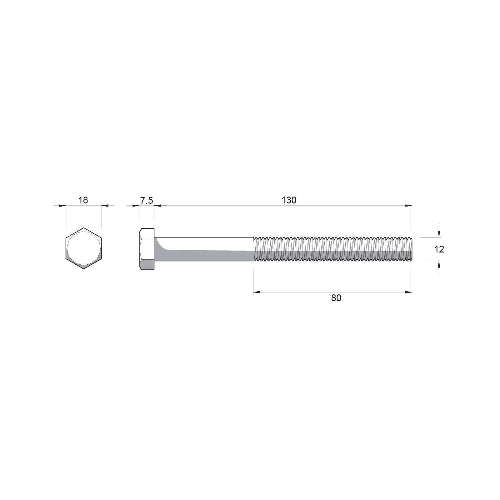 Zenith M12 x 130mm Hot Dip Galvanised Hex Head Bolt and Nut - 4.6 Grade Steel