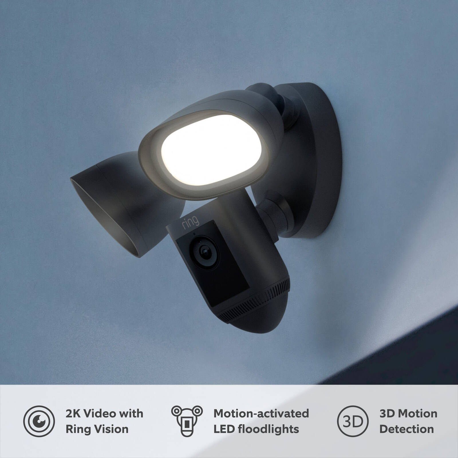 Ring Black Wired 2K Floodlight Cam Pro Outdoor Security Camera B0CG6RB3HR