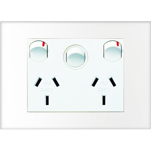 HPM VIVO Double Powerpoint with Extra Switch, White 10A 240V Surface Mount