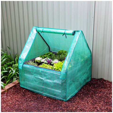 Greenlife Raised Garden Bed Slate Grey With Drop Over Greenhouse 85 x 85 x 45 cm - SuperSaverAU - view 1