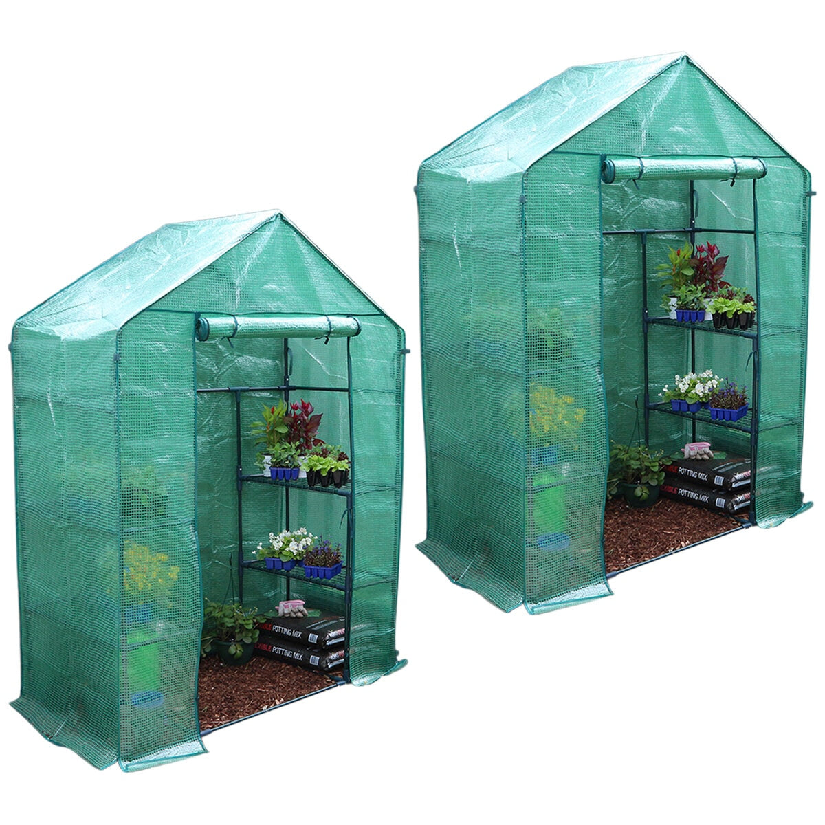 Greenlife Walk-in Greenhouse 2 Tier Twin Pack With PE Cover 195 x 143 x 73 cm - SuperSaverAU - view 2