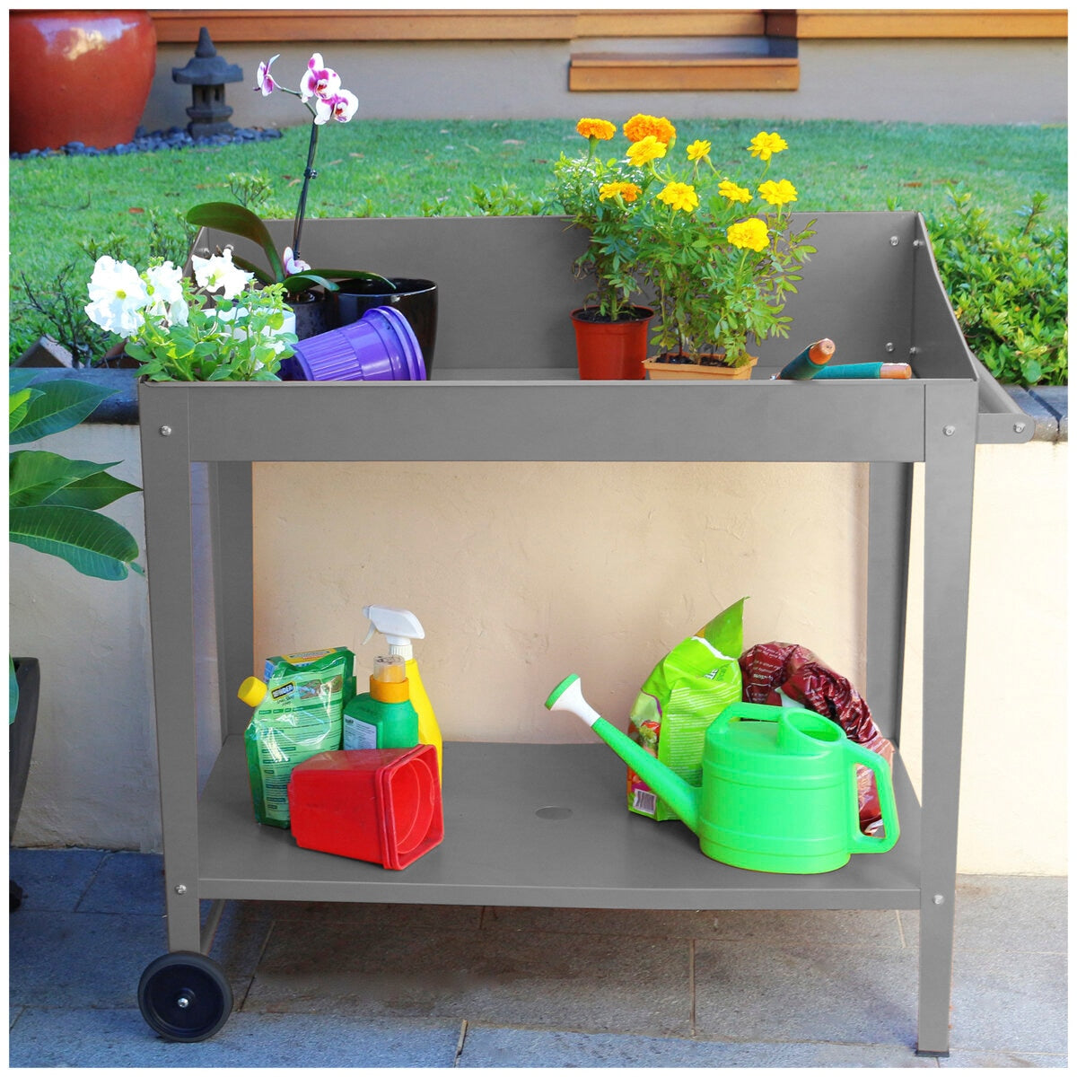 Greenlife Potting Bench Table Slate Grey 100 x 55 x 101cm - SuperSaverAU - view 3